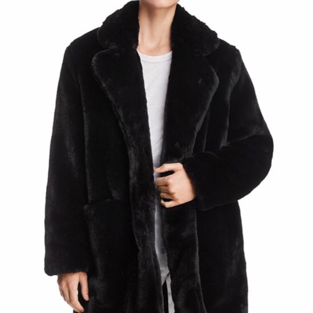 Apparis Sophie Black Faux Fur Coat Size Small